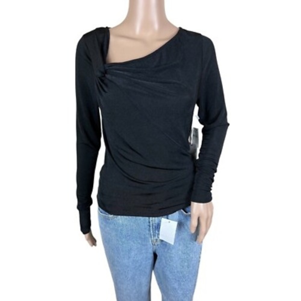 GOOD AMERICAN Asymmetrical Black Twist Front Stretchy Top Women Size 5/XXL